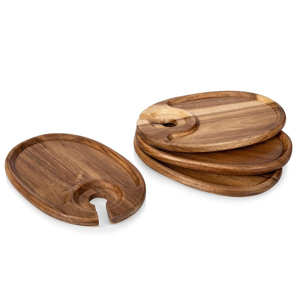 IJSDNVJNDX Wooden Plates with Holder, Cocktail Plates for Charcuterie Boards for Wine and Cheese Parties, Serving Trays for Cheese Boards