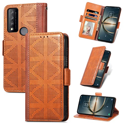 Cárcasas de los teléfonos celulares flip For TCL 30 V / 5G Caso, caso For 5 g CUERZA DE CUBIERTA PANTENIMIENTO TELÉFONO MÓVIL MOVIMIENTO A prueba golpes TPU CUERO W Caja diseño tarjetas(Brown)