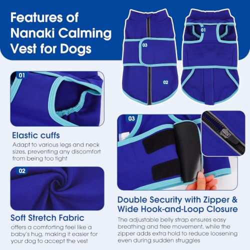 Image of Nanaki Adjustable Calming Vest Shirt for Dogs from Loud Noises,Blue,XS