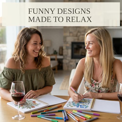 Image of Beautiful Coloring Book Set of 2 for Adult Relaxation - Funny Coloring Books with Floral Designs for a lot of Laughs - The Perfect Stress-Relieving, Funny and Unique Gift for Women & Best Friends