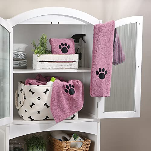 Image of Bone Dry Pet Grooming Towel Collection Absorbent Microfiber Drying Set, 15x30 inch, Embroidered Rose, 3 Count