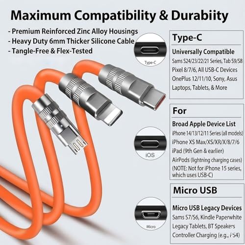 Image of Treziya 3 in 1 Fast Charging Cable 6A, Supports Fast Charging with Original Adapter, Type C, Lightning & Micro USB Multi Connector Cable
