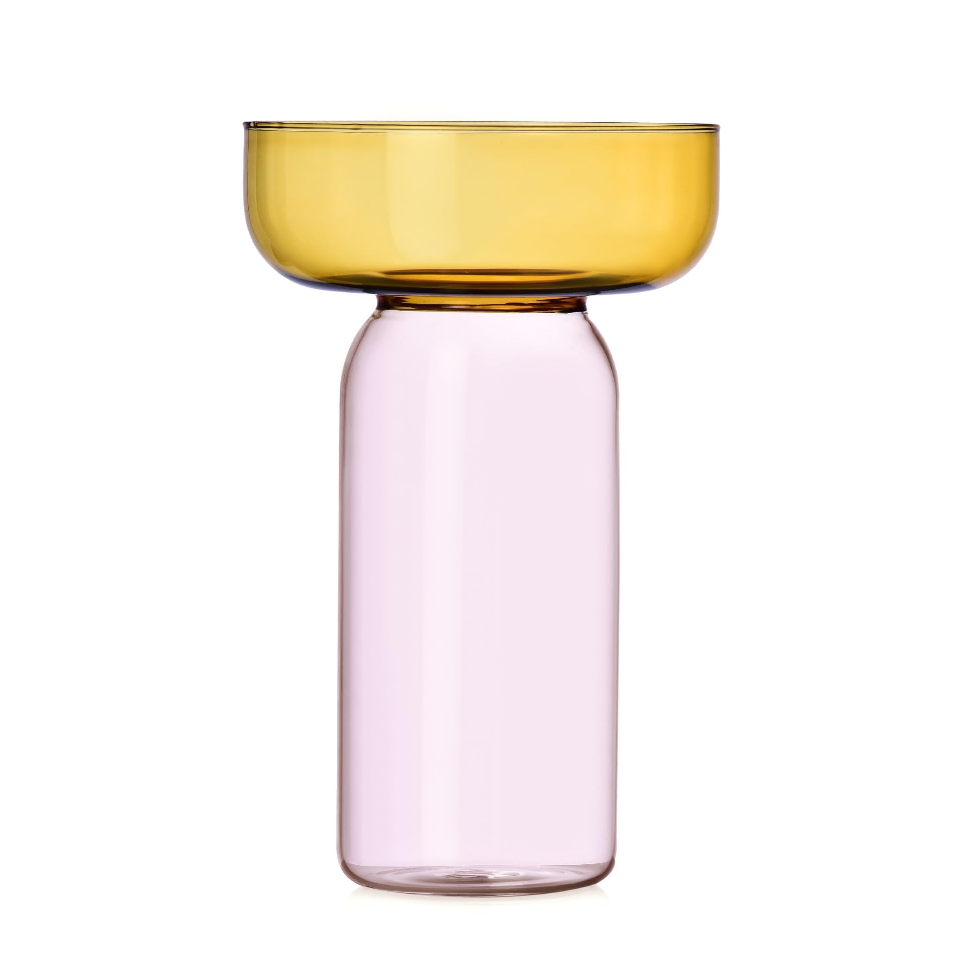 Ichendorf Milano Aura Collection, Amber and Pink Cylindrical Vase, H31 cm, Borosilicate Glass, Handmade