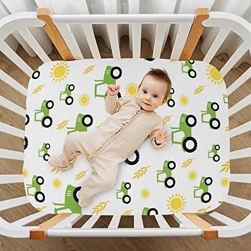 Image of Tractor Farm Crib Sheets Soft Breathable Fitted Baby Crib Sheets Mattress Cover for Girl Boys, 52 inch x 28 inch x 9 inch