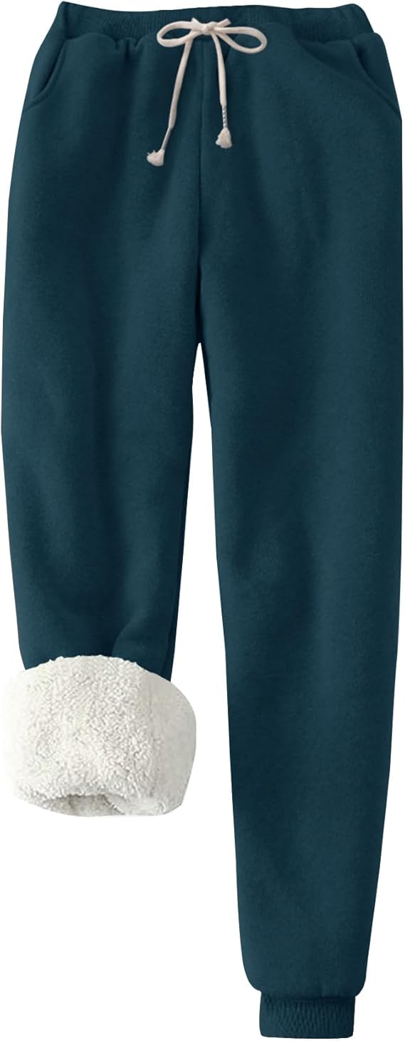 Flygo Women's Winter Warm Fleece Joggers Pants Sherpa Lined Athletic Active Sweatpants