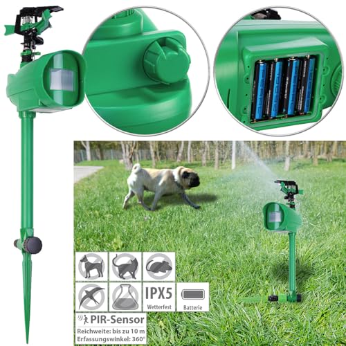 Royal Gardineer Katzenschreck Wasser: Wasserstrahl-Tierschreck mit PIR-Sensor, batteriebetrieben, 120 m² (Katzenschreck mit Wasserstrahl, Garten Wasser, ohne)