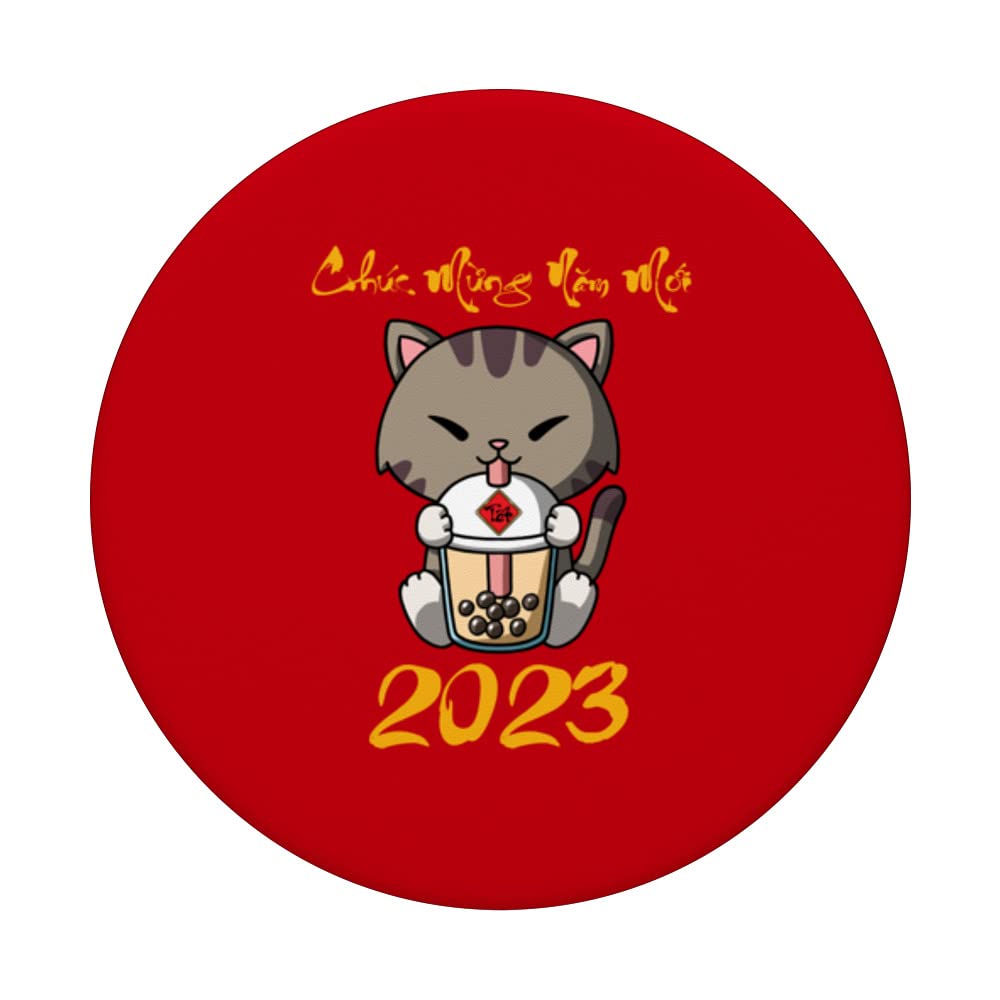 Vietnamese New Year Tet Viet Cat Chuc Mung Nam Moi Boba Tea PopSockets Swappable PopGrip, Black - Image 3