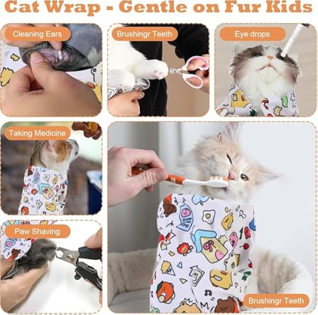 Cat Wrap for Cutting Nails Cat Restraint for Nail Clipping 50x50cm Cat Swaddle Wrap Self-Adherent Anti-Bite Anti-Scratch Anti-Escape Cat Grooming Wrap Multifunctional Pet Tool (Graffiti Color-nIv1zbt7