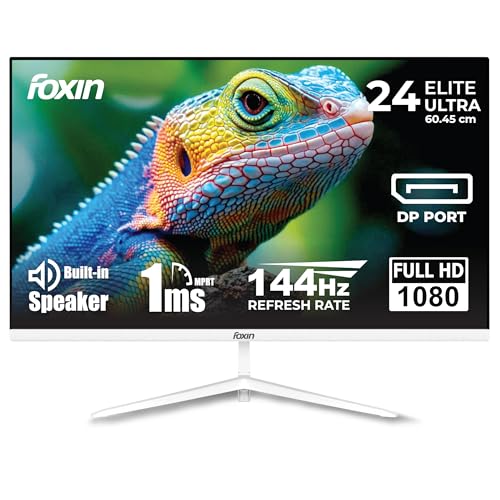 Image of Foxin Elite Ultra 24 Inch FHD Flat LED Monitor 1920x1080 Pixel Elite Series | 144Hz Refresh Rate, Built-in Speakers, HDMI & DP Port, Frameless, Wall Mountable, Slim | 3 Yrs Warranty | White