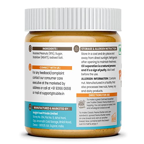 Image of Trubite Classic Peanut Butter (Creamy) (350g) | 26g Protein | Cholesterol Free | Indian Recipe | Delightful Taste (350G)