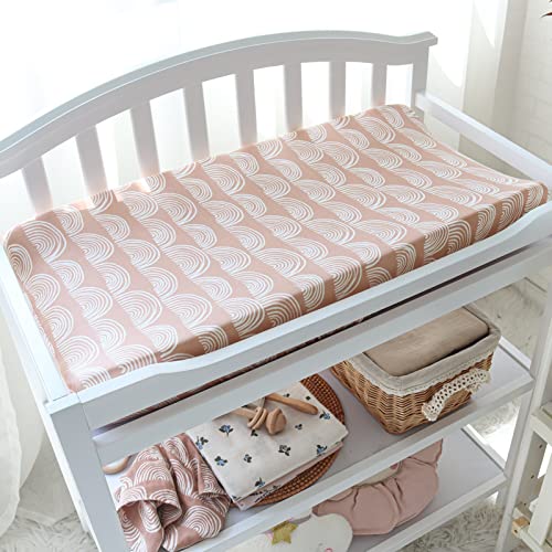 Lifetree Muslin Changing Pad Cover For Baby Girls Boys, Bamboo Cotton Comfort Neutral Diaper Change Table Pad Covers, Soft Boho Changing Pad Sheets, Rainbow 16"X32" #TOP6
