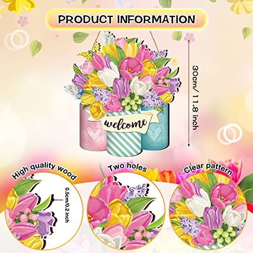 Spiareal-Spring-Welcome-Sign-Wood-Front-Door-Decor-Spring-Wood-Hanging-Door-Outdoor-sign-Decorations-for-Farmhouse-Porch-Bright-Style Spiareal Spring Welcome Sign Wood Front Door Decor Spring Wood Hanging Door Outdoor sign Decorations for Farmhouse Porch Bright Style