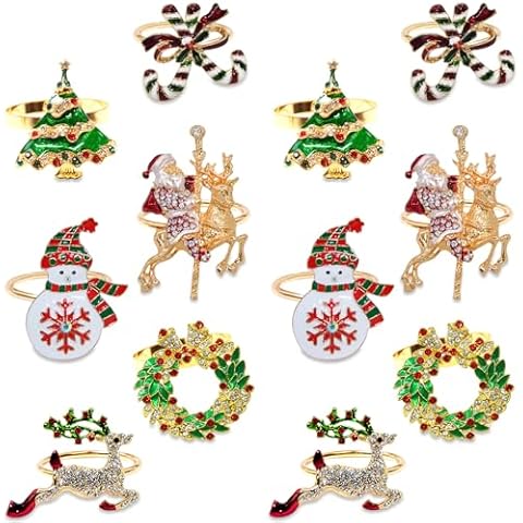 Set of 12 Christmas Napkin Rings with Designs Cover