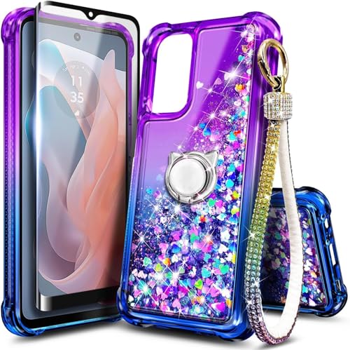 WDHD for Moto G 5G 2024 Case, Cute Liquid Glitter, Purple/Blue