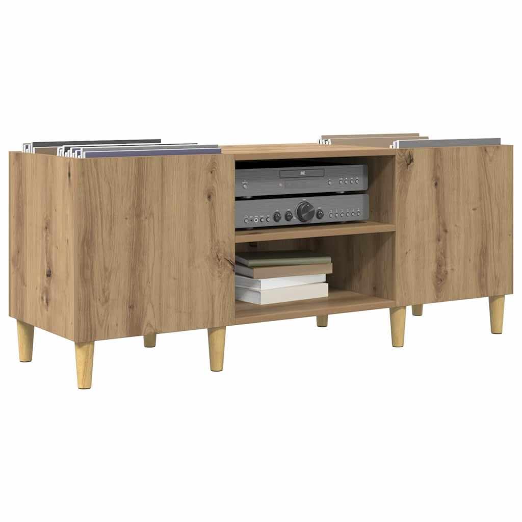 Armadietto per dischi in rovere Artisan, 121 x 38 x 48 cm, con 2 ripiani e ante a cerniera, per soggiorno e collezione di musica, sicuro