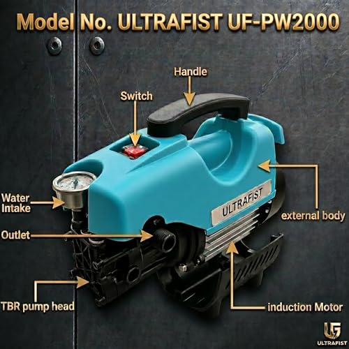 Image of Ultra Fist Silver 2000W High Pressure Washer, 130 Bar for Car, Bike, Home | 10l /min Flow