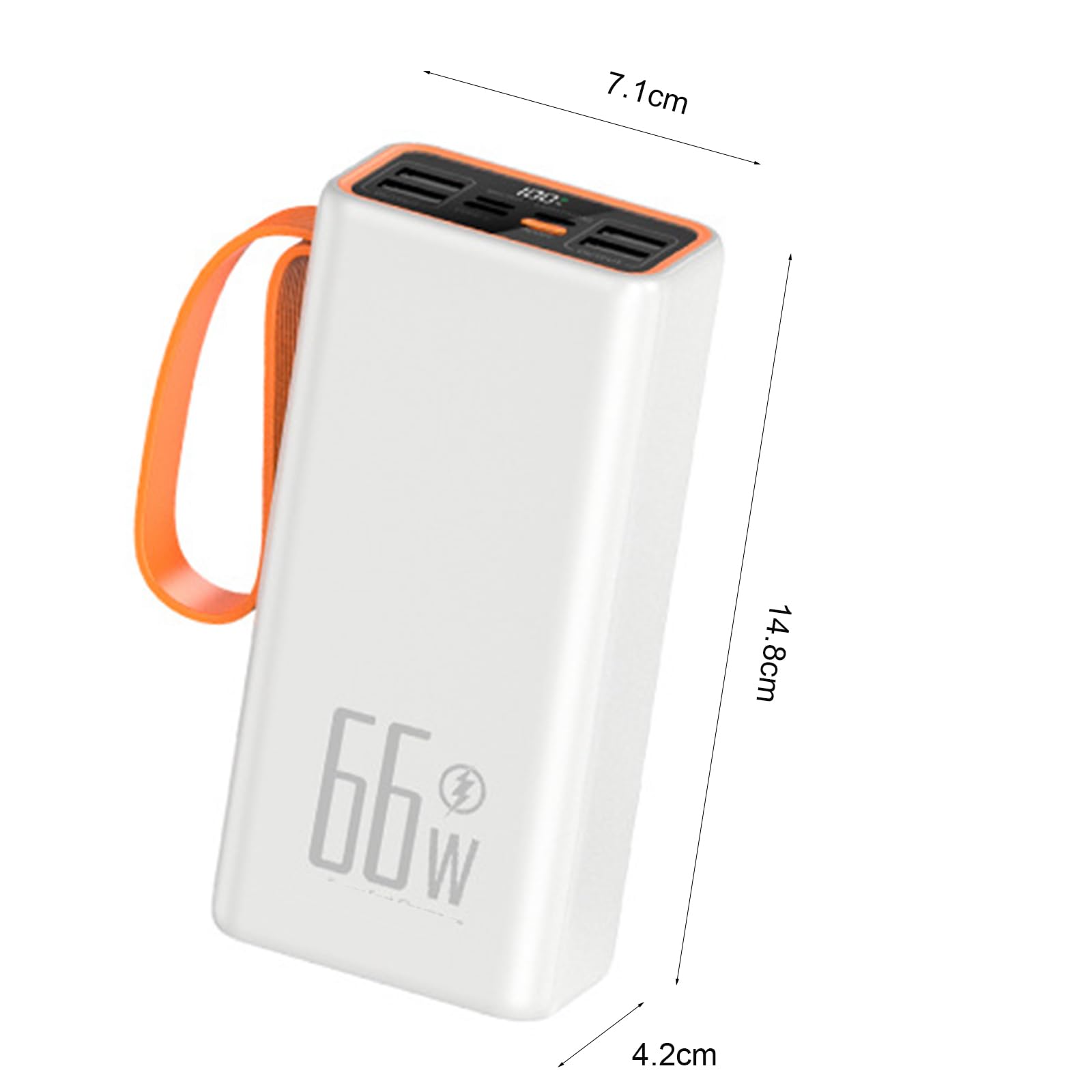Power Bank z zewnętrznym światłem LED i wyświetlaczem LCD, szybkie ładowanie do telefonów komórkowych i tabletów, 30000 mAh, kolor biały