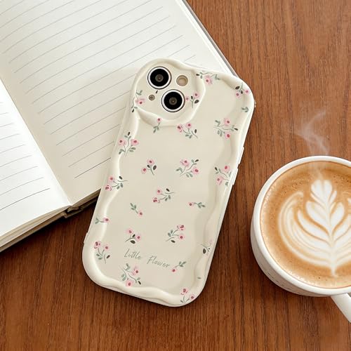 QIODAYI Compatible con OPPO A76 4G/OPPO A96 4G Funda Teléfono Pequeñas Flores Crema Borde Ondulado