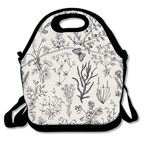Lcokin Thermal Insulation Lunch Bag Herbs and Wild Flowers Botanical Personal Handbag Lunch Bag Outdoor Picnic Food Bag for KidsWomen and Men