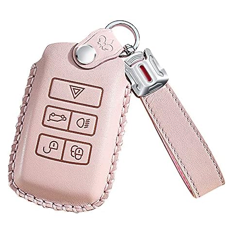ontto Leather Car Key Fob Cover Keyring for Land Rover Range Rover Sport Evoque Velar Discovery 5 2018 2019 5-Buttons accessories Key Case keychain Remote key Shell key Holder Protector Pink B Cover