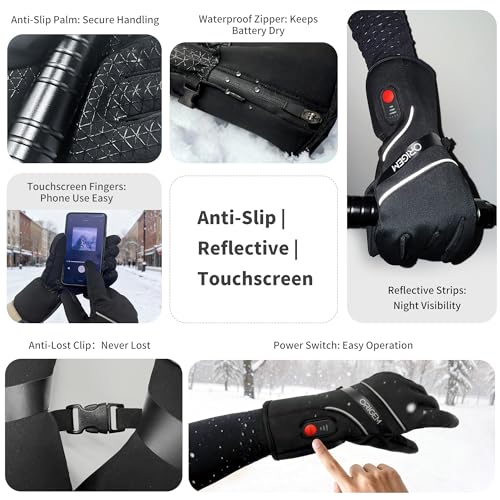 Origem Guanti Riscaldabili Moto Uomo Donna Ultrasottile, 6000mAh Batteria Ricaricabili, Invernali Termici Impermeabile Touchscreen Antiscivolo Riflettente Sottoguanti per Sci Bici Scooter Raynaud