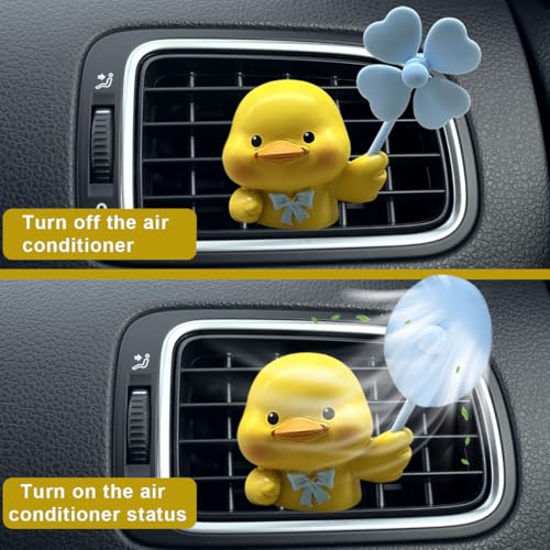 Image of Cute Duck Car Air Vent Clips, Rotating Windmill Car Air Conditioner Outlet Clip, Animal Car Dashboard Air Vent Trim Clip, Auto Interior Decoration Accessories (Duck)