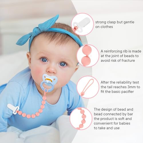 Image of MINMUNJIU Pacifier Clips Baby Girl, 6 Pack One Piece Flexible Soft Binky Clips Silicone Pacifier Holder Clip for Girls, Baby Girl Newborn Essentials