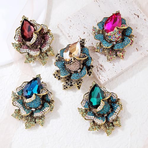 Image of Rhinestone Flower Brooch For Women Crystal Rose Flower Brooch Pin Big Size Rhinestone Crystal Flowers Broochs Stylish Rhinestone Rose Flowers Pin Elegant Clothing Hat Bag Accessories