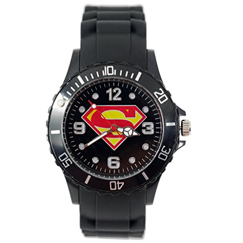 TAPORT® Montre à quartz Superman Heroes Bracelet en silicone noir