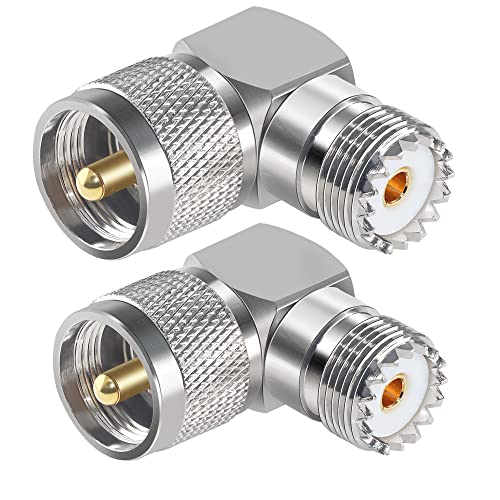 Tuolnk 1S34 2Pcs Uhf Pl259 Right Angle 90 Degree Coax Adapter, So239 Male Pl259 To Female Right Elbow Coaxial Connector Adapter, Uhf Male To So239 Female L Shape Coax Connector For Cb Radio, Antenna cover