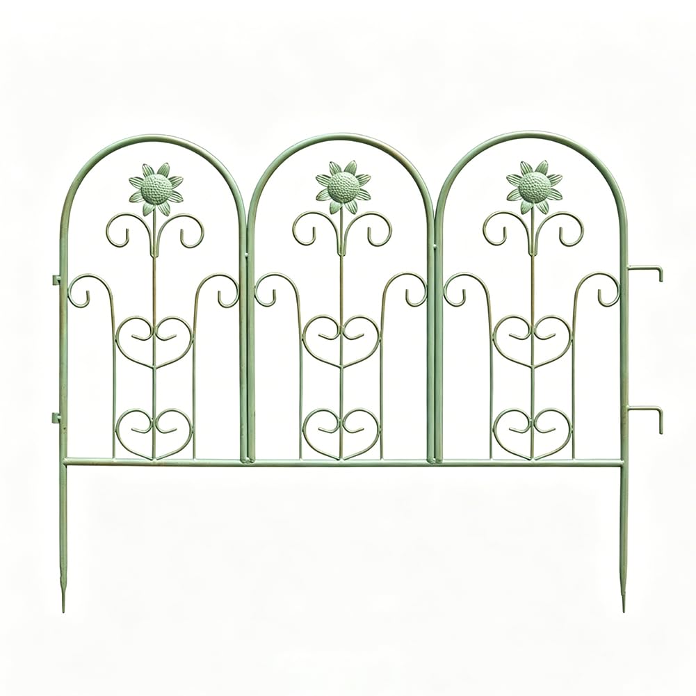 TT-YEC Courtyard Landscape Protective Fence Boundary, Wrought Iron Animal Isolation Fence, Weather-Resistant Ground-Inserted Flower Bed Boundary, 6 Interlocking Panels,Green A