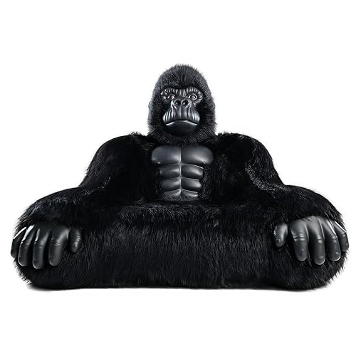 Giant Inflatable Gorilla Couch Blow Up Gorilla Sofa Furry Plush Orangutan Furniture for Lounging, Gaming or Movie Nights (Black) - Black