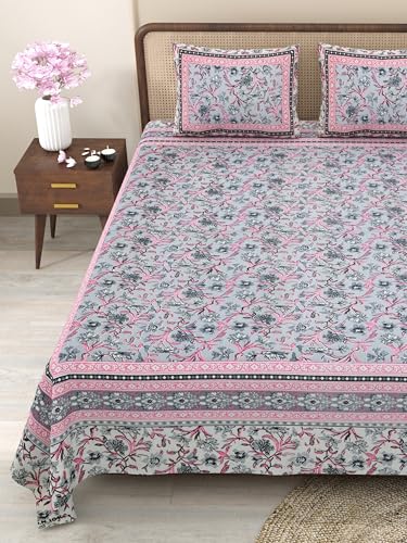 Image of Bedsheet for Double Bed King Size|Jaipuri Rajasthani Cotton Bed Sheet|1 King Size Bedsheet with Pillow Cover|240 TC Jaipuri Prints Flat Double Bed Bedsheet Cotton King Size,Multicolor