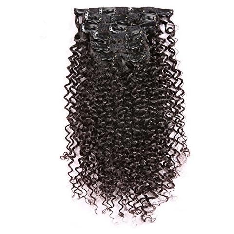 12 Inch -28 Inch Kinky Curly Clip in Hair Extensions Clip Ins Brazilian Remy Human Hair for Black Women Natural Color 8 pieces 70g/One Set (16") Cover