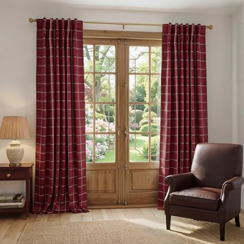 NICETOWN 100% Blackout Red Plaid Farmhouse Curtains 84 Inch Long 2 Panels
