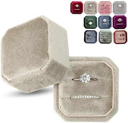 Marble Wolf Velvet Ring Box Vintage Inspired - Octagon Ring Box - Perfect for Engagement Bride Wedding Photography - Bridal Gift for Mrs. … (champagne)