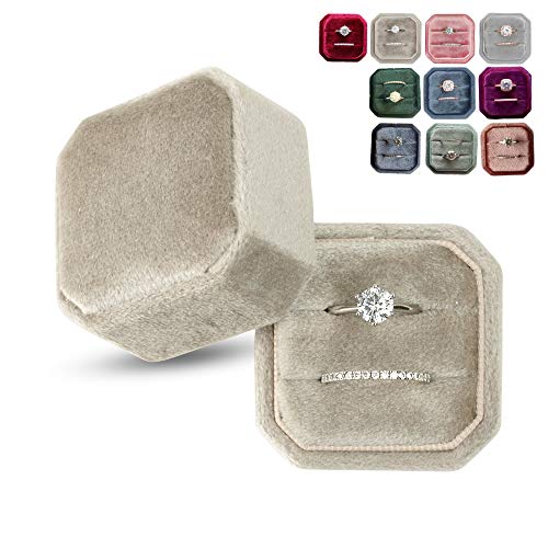 Marble Wolf Velvet Ring Box Vintage Inspired - Octagon Ring Box - Perfect For Engagement Bride Wedding Photography - Bridal Gift For Mrs. … (Champagne) #TOP20