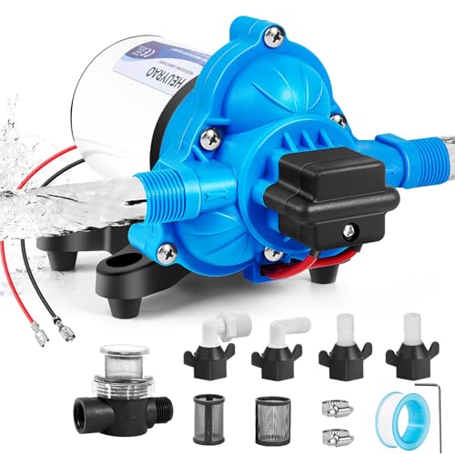 Heuyrao Rv Water Pump 12V DC Quiet 4.0GPM 45PSI,3 Chamber Self Priming Diaphragm Fresh Water Pressure Pump with Pressure Switch Strainer for RV Marine,Camper,Boat,Garden,Travel Trailer