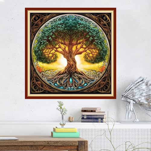 Image of Magxvouy Cross Stitch Kits Stamped Full Range of Embroidery Kits,Cross Stitch Patterns Needlework Kits for Beginners 11CT Printed Kits&Magic Tree 18x18 inch