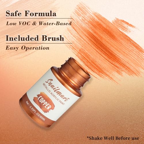 Image of 80ml Metallic Copper Acrylic Paint with 1 Brushes,Copper Paint for Art, Hand-crafts, Non-Toxic, Non-Fading for Canvas, Wood, Fabric, Ceramic, Stone Craft Supplies