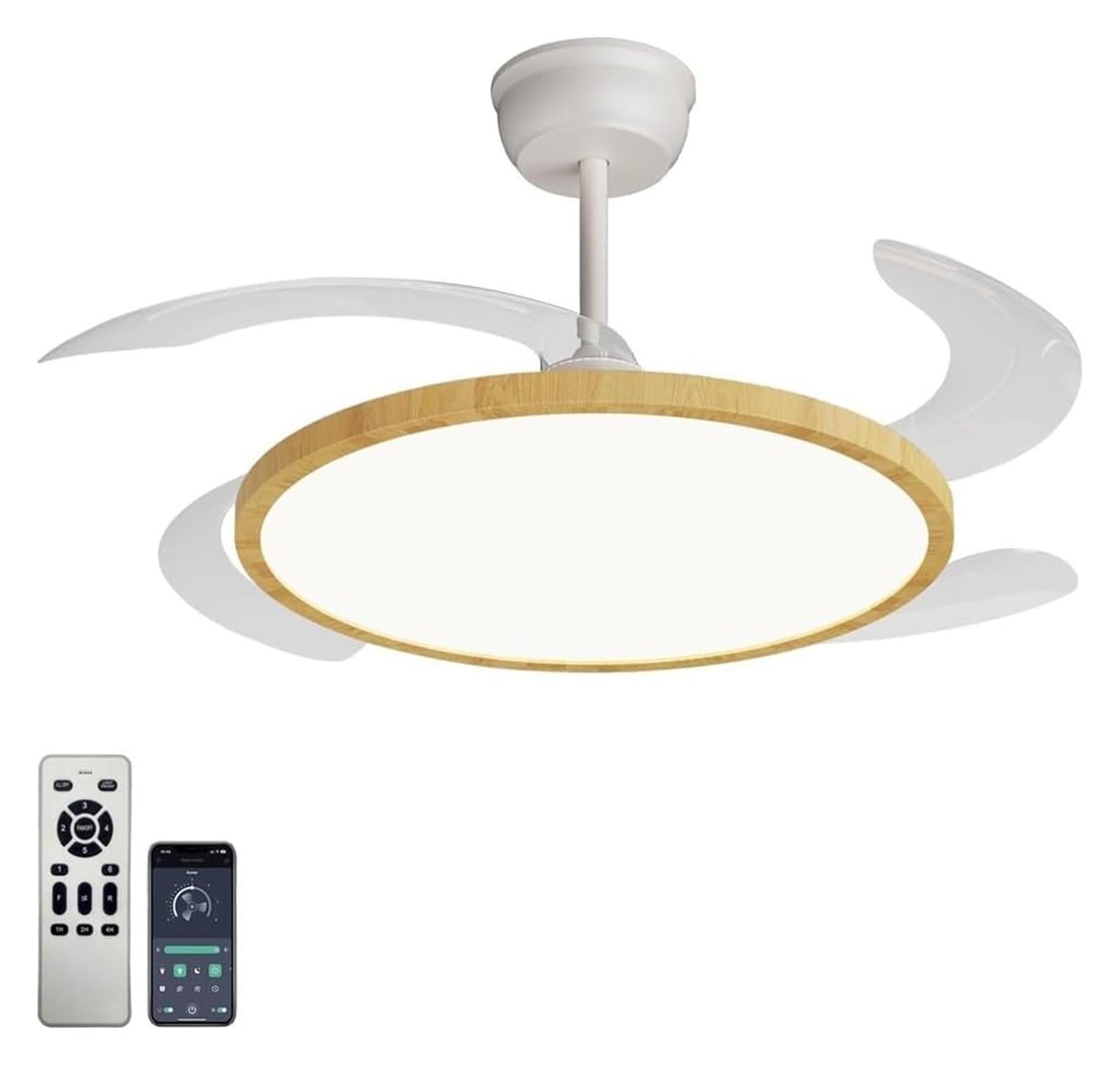 FCfpxwtz Ceiling Fan Lights, Retractable Ceiling Fan with Light Multicolor Multiple Sizes 32W Dimmable DC Motor(Style 4,M)