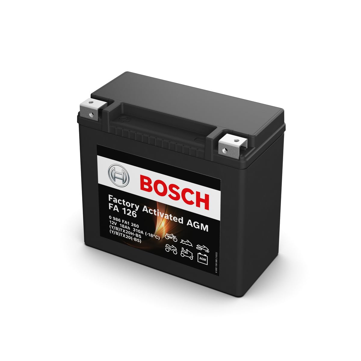 Bosch FA126 - AGM-Motorradbatterie - 12V 310A 18Ah - Geeignet für Motorräder, Motorräder, Enduros, Roller, Quads, Jetskis - Kompatibel M6024, BTX20H-BS, BTX20-BS, BTX20