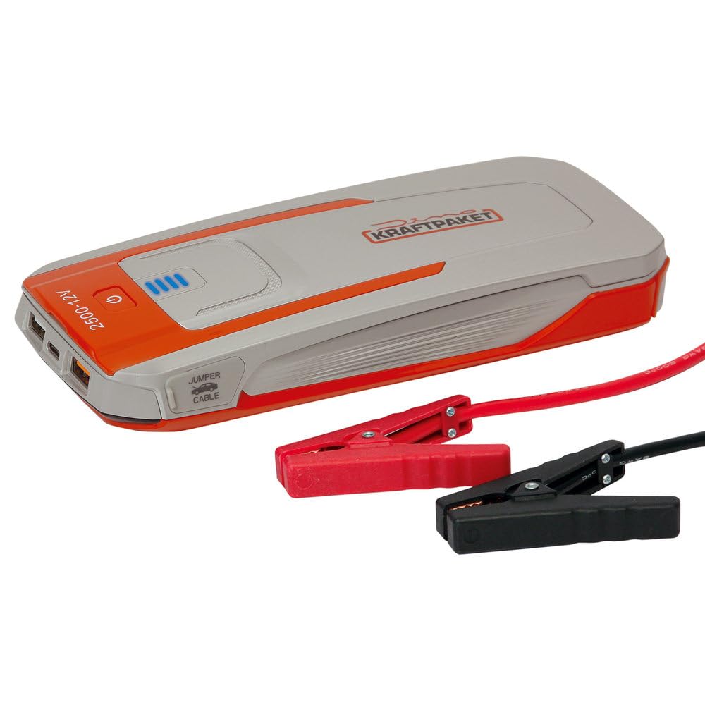 Dino KRAFTPAKET, 12V-2500A Starthilfegerät 59.2Wh, KFZ Starthilfe Powerbank für Diesel & Benziner, Blei-Säure Gel EFB AGM-Batterie, Für Auto Motorrad Boot Transporter Campervan