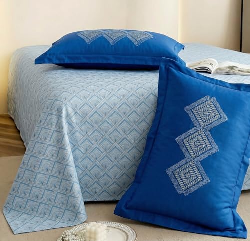 Image of VAS COLLECTIONS Cotton Double Bedsheet with 2 Pillow Covers (90x100 Inch) | 180 TC Soft Breathable Printed Bedsheet for Double Bed | Bedding Set for Bedroom & Home Decor (Powder Blue)