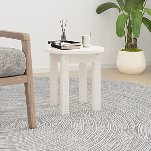 HaoChrymec Mesa de Centro, Madera Maciza de Pino Natural, Diseño Redondo Clásico, Estable y Decorativa, Mesa Auxiliar Sofá, Mesita Comedor, para Salón o Sala de Estar, Color Blanco, Ø35x35 cm