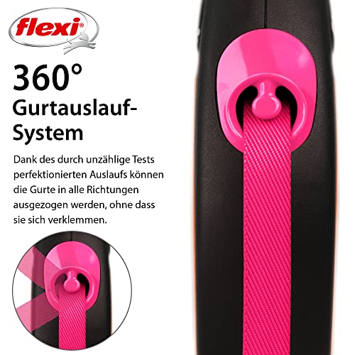 flexi® Neon M Gurt 5 m schwarz/neon-pink, Roll-Leine für Hunde bis 25 kg