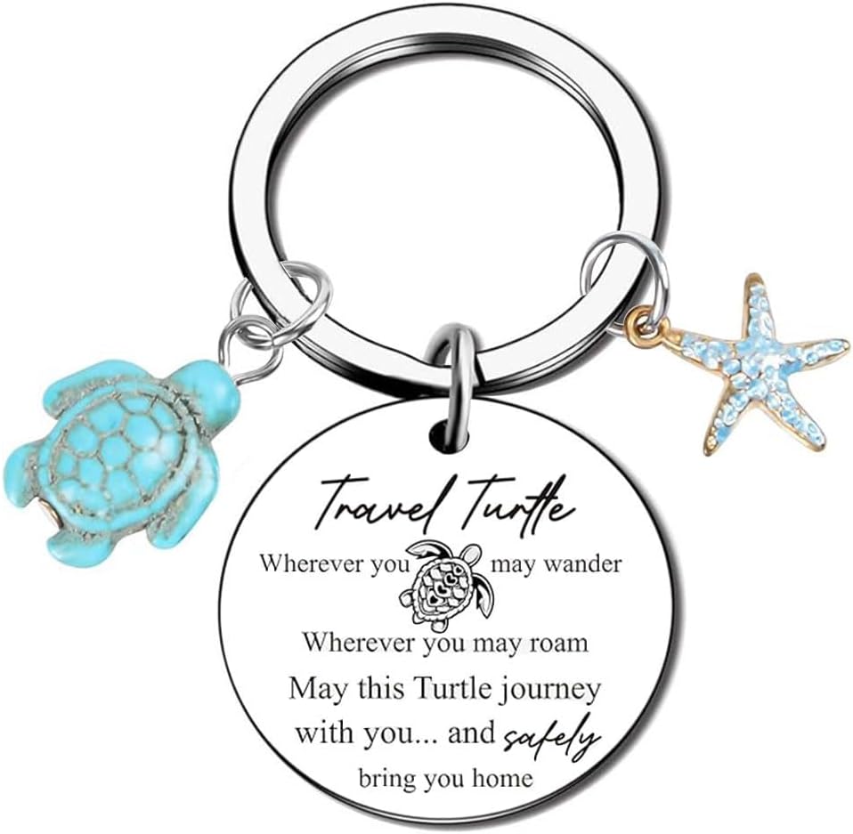 Meimimix Travel Turtle Keychain Wherever You May Wander Good Luck