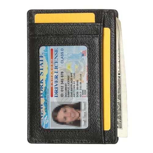 LELEMENT Slim Front Pocket Minimalist Leather Wallet | RFID Blocking Wallet for Men and Women | Mens and Womens Wallet with Gift Box | Black Minimalist Wallet2