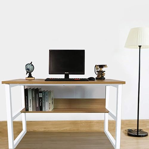 Miniatura 8 de Escritorio para computadora de oficina en casa con estantería, escritorio de madera de 43 pulgadas con estantes de almacenamiento, mesa moderna para