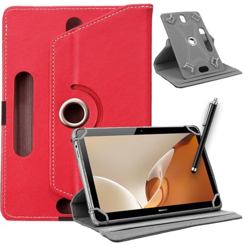 SU 10 inch Tablet Case - Universal Stand Case Folio Cover Magic Leather 360 Rotating Case Fits for ALL 10in Inch & 10.1in Inch Tablets + Stylus Pen (RED)